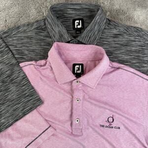 FootJoy Men’s Large Golf Polo Lot 2 Heather Gray Pink Stripe Performance Shirt